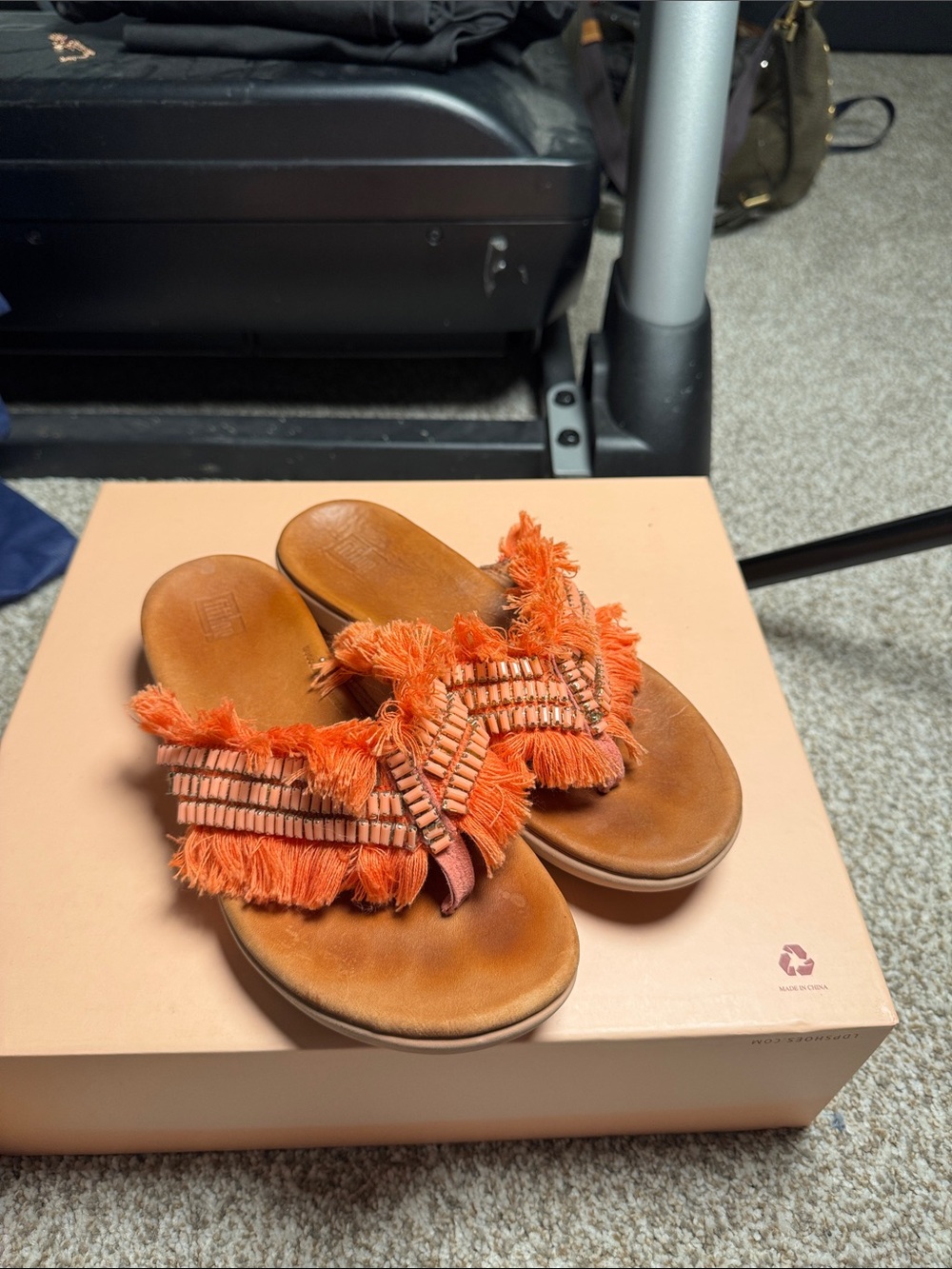 FitFlop Orange Fringe Slide Sandals for Women